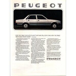 1980 Peugeot 505 Sedan Vintage Print Ad 80s Man Cave Wall Art